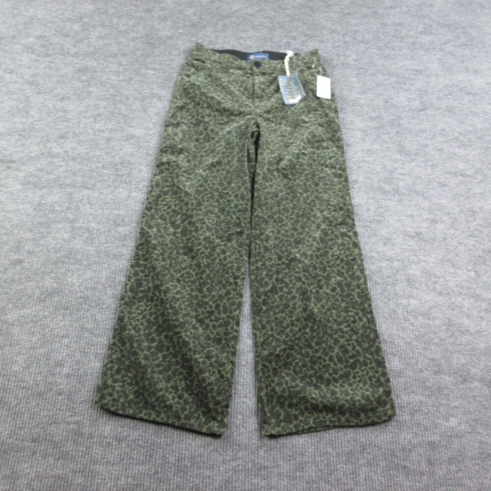 Democracy Pants Womens 8 Green Animal Print Corduroy Skyrise Wide Leg 31x32* NWT